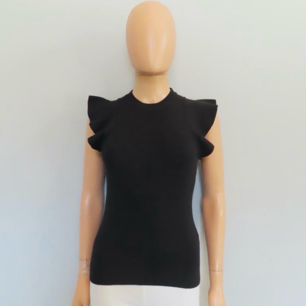 Minnie Rose Black Ruffle Sleeve Blouse